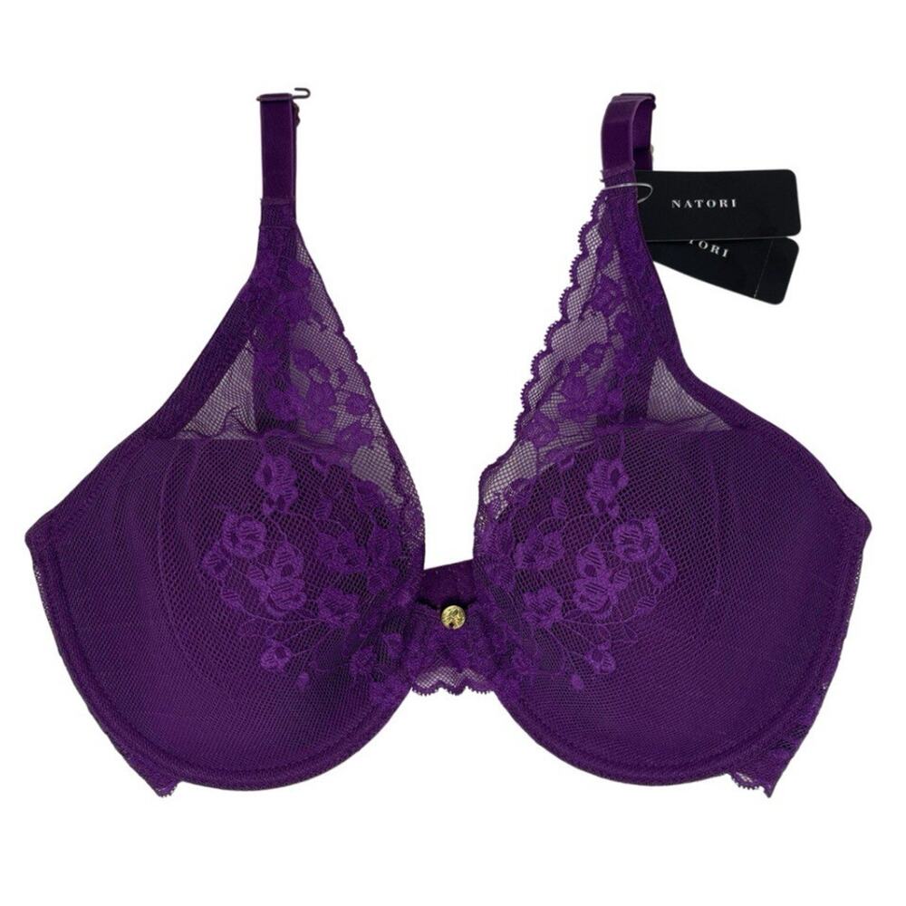 NWT Natori Cherry Blossom Plunge Underwire Bra - Purple 32DD